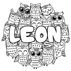 Coloring page first name LEON - Owls background