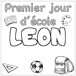 Coloring page first name LEON - School First day background