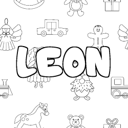 Coloring page first name LEON - Toys background