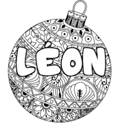 Coloring page first name LÉON - Christmas tree bulb background