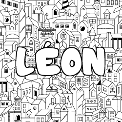 Coloring page first name LÉON - City background