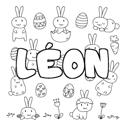 Coloring page first name LÉON - Easter background