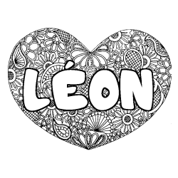 Coloring page first name LÉON - Heart mandala background