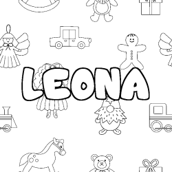 Coloring page first name LEONA - Toys background