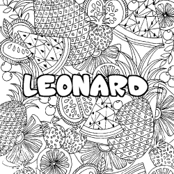Coloring page first name LEONARD - Fruits mandala background