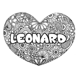 Coloring page first name LEONARD - Heart mandala background
