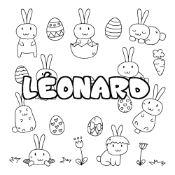 Coloring page first name LÉONARD - Easter background