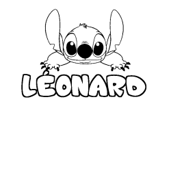 Coloring page first name LÉONARD - Stitch background