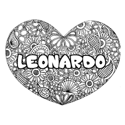 Coloring page first name LEONARDO - Heart mandala background