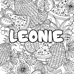 Coloring page first name LEONIE - Fruits mandala background