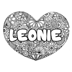 Coloring page first name LEONIE - Heart mandala background