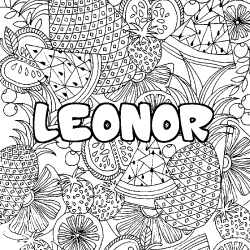 Coloring page first name LEONOR - Fruits mandala background