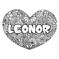 Coloring page first name LEONOR - Heart mandala background