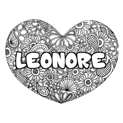 Coloring page first name LEONORE - Heart mandala background