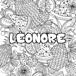 Coloring page first name LÉONORE - Fruits mandala background