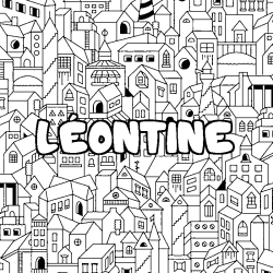 Coloring page first name LÉONTINE - City background