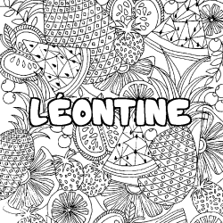 Coloring page first name LÉONTINE - Fruits mandala background