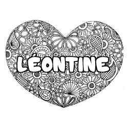 Coloring page first name LÉONTINE - Heart mandala background