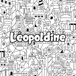 Coloring page first name Léopoldine - City background