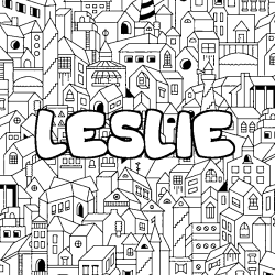Coloring page first name LESLIE - City background