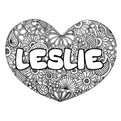 Coloring page first name LESLIE - Heart mandala background