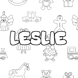 Coloring page first name LESLIE - Toys background