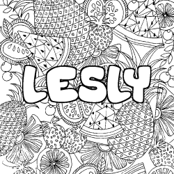 Coloring page first name LESLY - Fruits mandala background