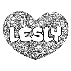 Coloring page first name LESLY - Heart mandala background