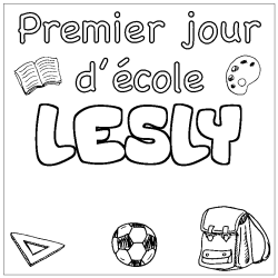 Coloring page first name LESLY - School First day background