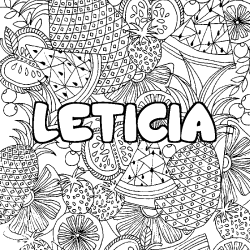 Coloring page first name LETICIA - Fruits mandala background