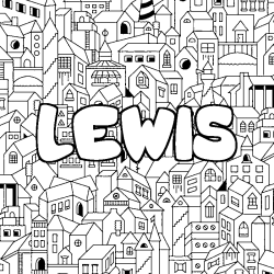 Coloring page first name LEWIS - City background