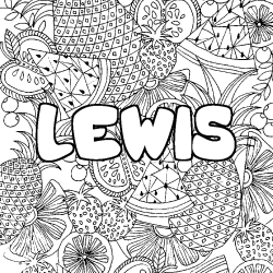 Coloring page first name LEWIS - Fruits mandala background