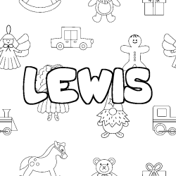 Coloring page first name LEWIS - Toys background