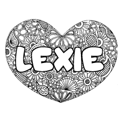 Coloring page first name LEXIE - Heart mandala background