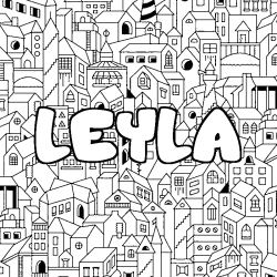 Coloring page first name LEYLA - City background