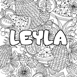 Coloring page first name LEYLA - Fruits mandala background