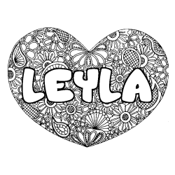 Coloring page first name LEYLA - Heart mandala background