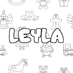 Coloring page first name LEYLA - Toys background