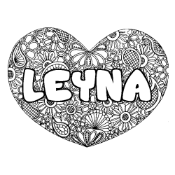 Coloring page first name LEYNA - Heart mandala background