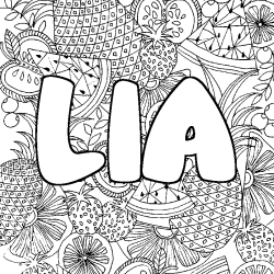 Coloring page first name LIA - Fruits mandala background