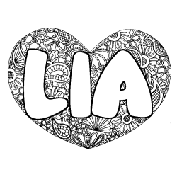 Coloring page first name LIA - Heart mandala background