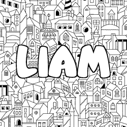 Coloring page first name LIAM - City background