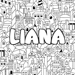 Coloring page first name LIANA - City background