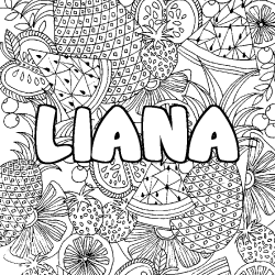 Coloring page first name LIANA - Fruits mandala background