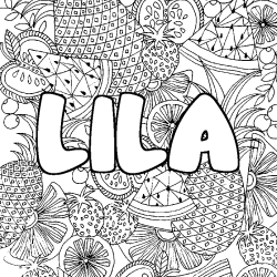 Coloring page first name LILA - Fruits mandala background