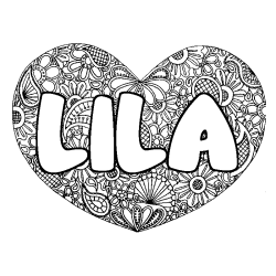 Coloring page first name LILA - Heart mandala background