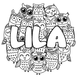 Coloring page first name LILA - Owls background