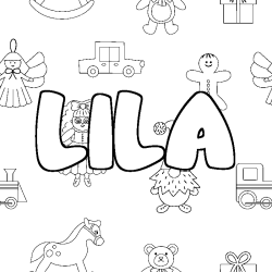 Coloring page first name LILA - Toys background
