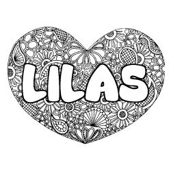 Coloring page first name LILAS - Heart mandala background
