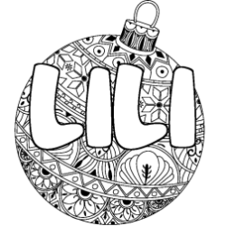 Coloring page first name LILI - Christmas tree bulb background
